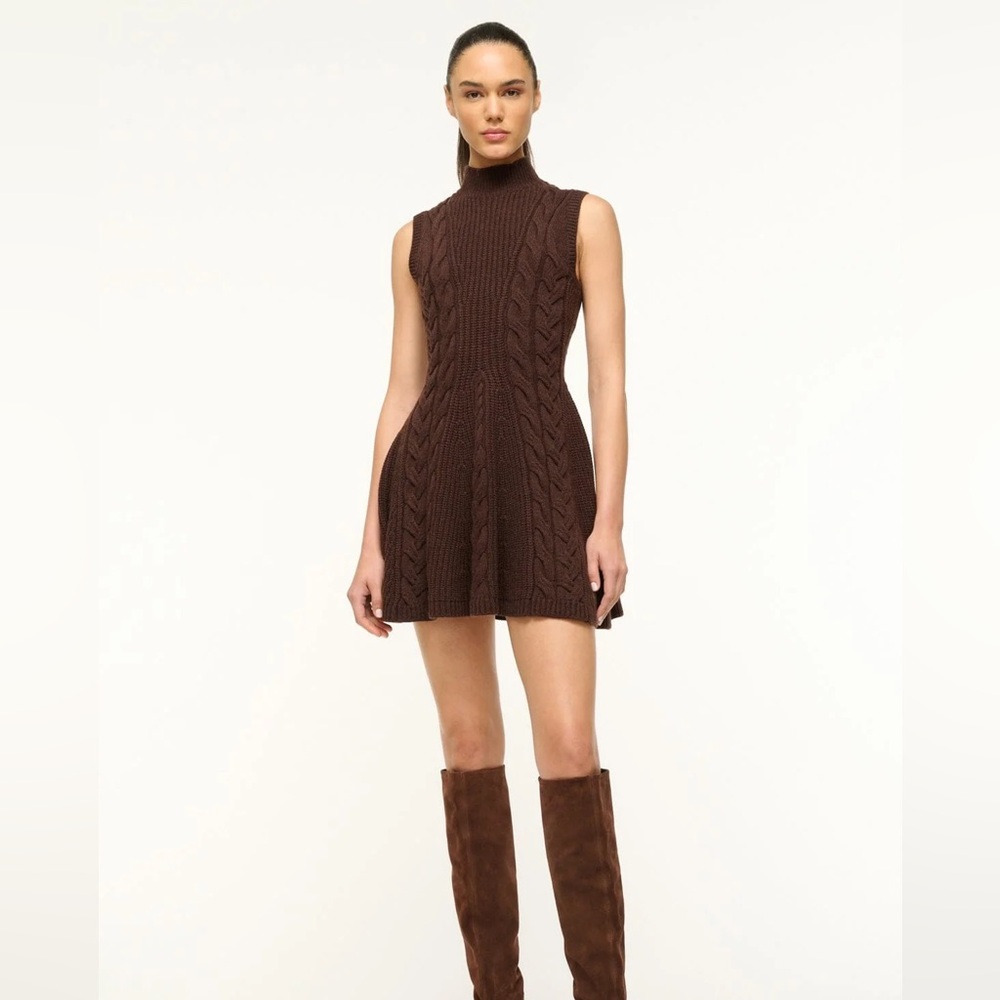 STAUD CHARADE DRESS | DARK CHOCOLATE - DARK CHOCOLATE / L